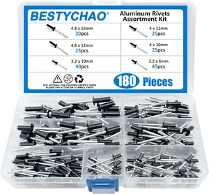 180 Stücke 6 Größen Aluminium Blindnieten Pop-Nieten-Sortiment-Set Schwarz Neu ✅ - Bild 1 von 12