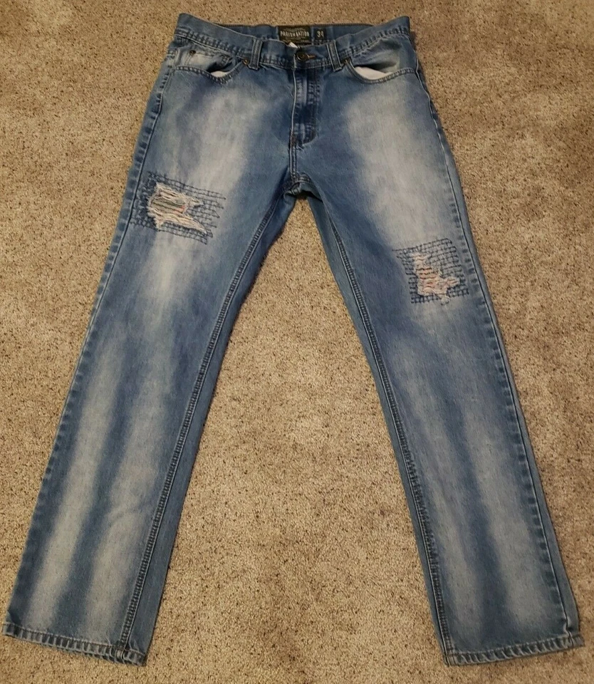 Mens Parish Nation  Jeans Size 34 x 31 Straight Leg Destroyed Denim Jeans - Image 1 of 4