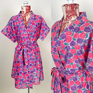 De Colección Años 80 Rosa Púrpura Verde ALBORNOZ ROSA FLORAL Estilo Barbie Bata Envolvente Mujeres Talla M - Imagen 1 de 12