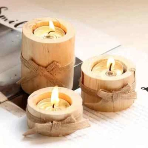 3 Stück zylindrische dekorative Teelicht Kerzenständer aus Holz - Bild 1 von 2