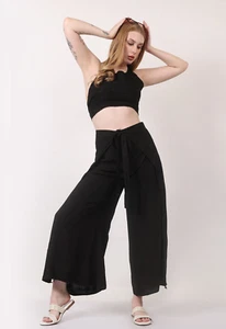 Conjunto de blusa corta lavada a la piedra para mujer Top y pantalón envolvente ancho lote surtido de dos piezas - Imagen 1 de 17