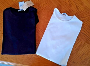 2 MARKS & SPENCER 100% COTTON TEES-SIZE 10US-WHITE/DARK NAVY-SHORT SLEEVES-*NEW* - Picture 1 of 24
