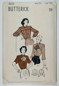 Blusa Butterick 4659 Misses vintage con patrón de costura de la década de 1940 en dos estilos busto 34 - Imagen 1 de 4