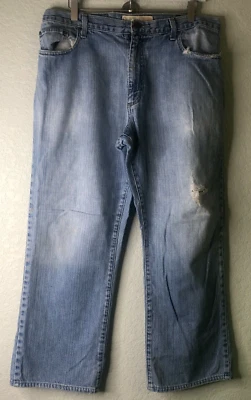 Quiksilver Blue Denim Mens Size 34X28 QuikJean Distressed Regular Straight Jeans - Image 1 of 4