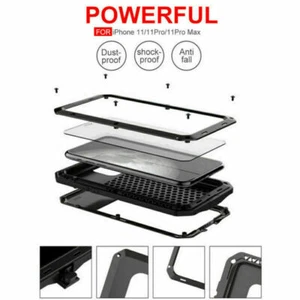 Shockproof Aluminum Metal Glass Case for iPhone 7 8plus 11 Pro Max XR XS - Picture 1 of 19