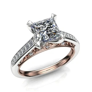 14K MultiTone Gold Certified Lab Grown Diamond Wedding Ring 1.20 CT Princess Cut - Picture 1 of 14