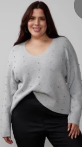 New York & Company Silver Gray V Neck Rhinestone Sweater NWT FABULOUS! Holiday! - Picture 1 of 6