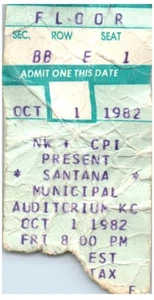Biglietto Santana Stub 1 ottobre 1982 Auditorium Municipale Kansas City - Foto 1 di 2