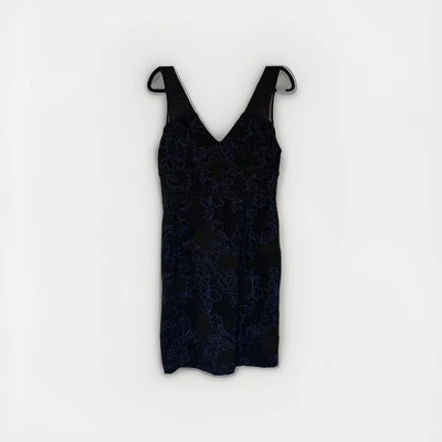 Vestido Moulinette Soeurs Anthropologie 10 Negro Azul Encaje Floral Cuello en V Funda Foto 1 de 4