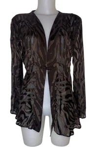 Y2k 90s Chico’s Sz 2 Brown Silk Burnout Sheer Shiny Lagenlook Grunge Witchy Top - Picture 1 of 4