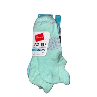  Calcetines para mujer Hanes Absolute Active verde azulado y púrpura No Show 4pr talla 5-9  Foto 1 de 2