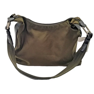 Prada Khaki 绿色 Tessuto 尼龙棕色皮革流浪汉单肩包 意大利制造 — 第 1/4 张图片