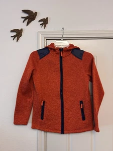 Lands End Knit Full Zip Hoodie Jacket ~ Youth L 14-16 ~ Orange Heather Navy Trim - Picture 1 of 5