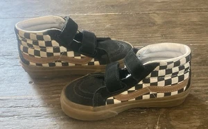 Vans Old Skool Mid Top Kids Shoes Size 10.5 Brown w/ Black & White Checkerboard - Picture 1 of 5