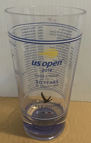2018 US Open Tennis Gray Goose Tournament Glass Cup Plastic 50 Years blue tint Cover