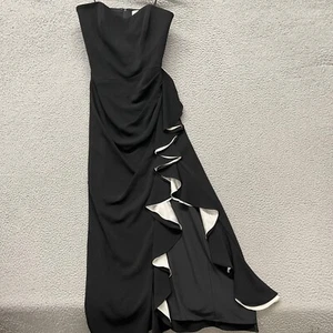 Badgley Mischka Strapless Gown Womens 6 Black Ruffle Prom Dress Sweetheart - Picture 1 of 15