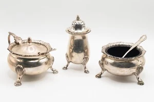 Mappin & Webb Silver Condiment Set Sterling Silver Hallmarked 1950 with Document - Picture 1 of 24