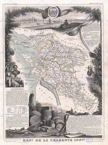 GEOGRAPHIE KARTE ILLUSTRIERT ANTIK LEVASSEUR CHARENTE MARITIM KUNSTDRUCK BB4366A - Bild 1 von 1