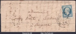 FRANCE N°14A SUR LETTRE PC 502 BRANTOME DORDOGNE + CAD TYPE 14 DU 18/08/1854 - Picture 1 of 2
