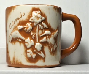 Vintage Bird Mug, Hummingbirds, flower, 3D Pottery, Colorado, Artist Initials - Picture 1 of 4
