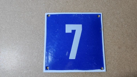 Vintage Enamel Sign Number 7 Blue House Door Street Plate Metal Porcelain Tin Cover
