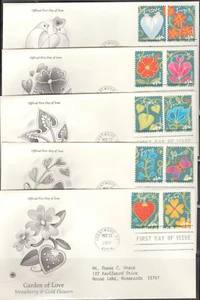 Juego de 5 FDC 2011 - Scott # 4531-40 - Garden of Love - PCS Cachet AÑADIR - Imagen 1 de 1