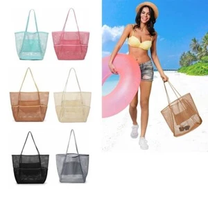 Extra Large Mesh Beach Bag Big Capacity Woven Shoulder Bag Travel - Picture 1 of 19