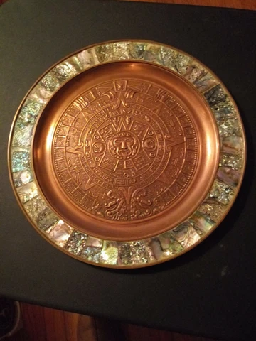 Vintage Copper Marble Wall Platter Mayan Aztec Theme 13 1/2" Cover