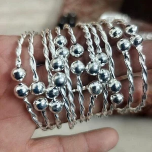 Solid 925 Sterling Silver Bangles, Hammered Bangles Stacking Set of 7 Bangles - Picture 1 of 8