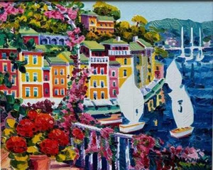 Portofino e candide vele Athos Faccincani Opera UNICA OLIO SU TELA Paesaggio - Foto 1 di 1