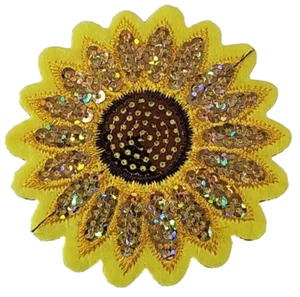 Sunflower - Embroidered & Sequin Iron On Patch - Picture 1 of 2