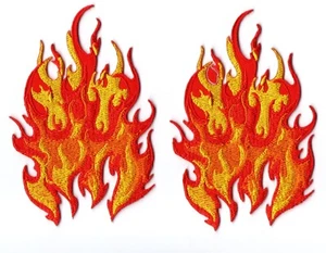 2 x Flame Fire Iron on Patch Embroidered For Jacket Jean Clothing Shirt Cap P222 - Picture 1 of 5