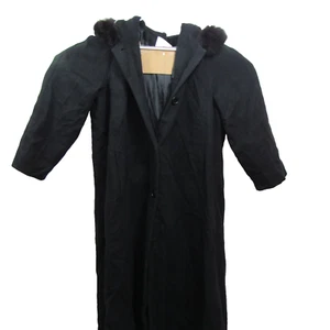 Andrea Wool Women black wool coat with hoodie & faux fur trim size 20W - Picture 1 of 8