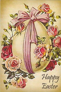 Vintage Easter Postcard RETRO Happy East Lilac Bow Roses NEW REPRINT - Picture 1 of 2