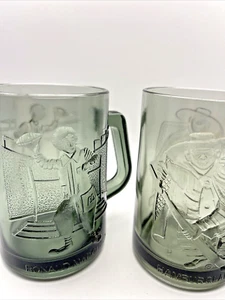 Vintage 1970s McDonald's Smoked Green Glass Mugs Set Of 2. Ronald football, hock - Picture 1 of 13