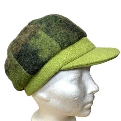 Vintage Almar News Boy Hat Green Brown Wool Felt Women O/S Flat Cap Made Canada Foto 1 de 4