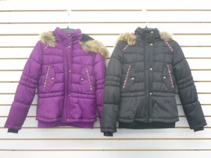 Chaquetas tampón con capucha de piel sintética desmontables negras y púrpuras talla 5/6 - Imagen 1 de 7