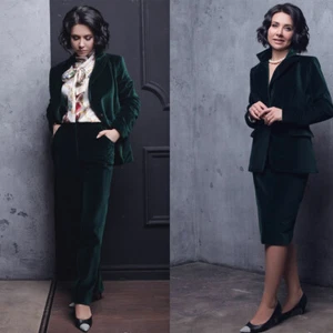 Traje de terciopelo para mujer con solapa de pico negocios informales trajes de oficina de un solo pecho - Imagen 1 de 19
