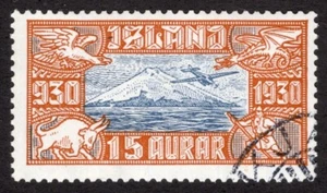 ISLANDIA 1930, SC C4, F/VF U 15aur Air Post scv $55,00 *Sellos de bahía* - Imagen 1 de 2