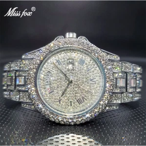 Reloj de Lujo Hip Hop Ice Out Para Hombre Helado Personalizado Bling Diamante Simulado Plateado - Imagen 1 de 11