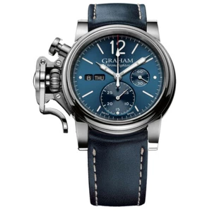 Graham 2CVAS.U01A.L129S ChronoFighter Vintage Blue Leather Strap Men's Watch - Picture 1 of 4