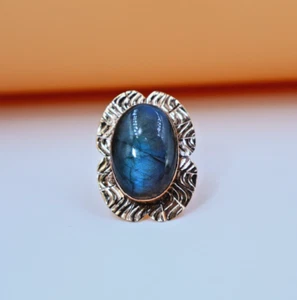 Blue Labradorite Copper Ring Handmade Antique Inspire Statement Gemstone Jewelry - Picture 1 of 9