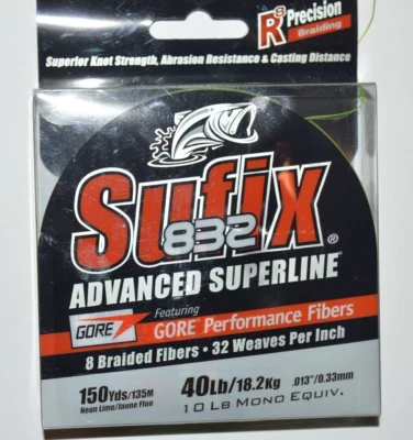 Sufix 832 línea de pesca trenza 40lb 150yd carrete neón cal 660-040L Foto 1 de 4