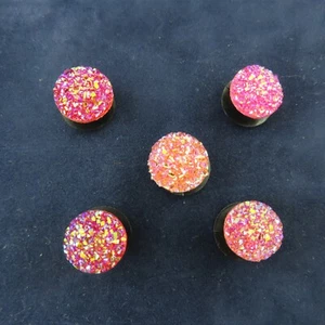 PINK Faux Druzy Shoe Charms for Shoes Wristbands Set 5 Luxury Bling Sparkly - Picture 1 of 6