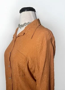 Vintage Silk Anne Carson Pumpkin spice Button Down Shirt Size large EUC - Picture 1 of 13
