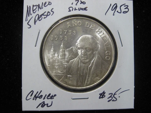 1953 MEXICO .720 SILVER 5 PESOS CHOICE BU Cover