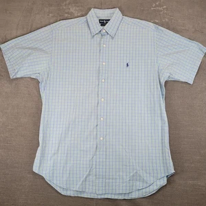 Camisa Ralph Lauren Blake Para Hombres Manga Corta A Cuadros Abotonada Azul Verde Talla L - Imagen 1 de 9