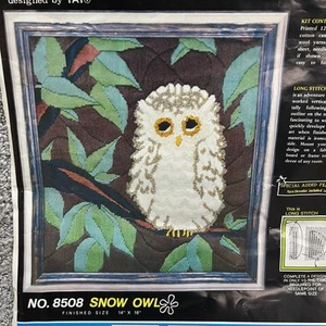 VTG Crown Elegance Long Stitch Embroidery SNOW OWL Kit 8508 14X16'' 70s Wall Art - Picture 1 of 20