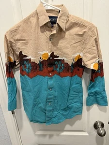 Panhandle Western Button Up Shirt YOUTH BOYS Size (M/10) Desert Theme Spots - Picture 1 of 7