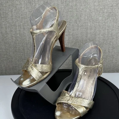 Banana Republic DORADO Cuero Correa en T Tacones SANDALIAS Zapatos 9 Serpiente Metálica Foto 1 de 4